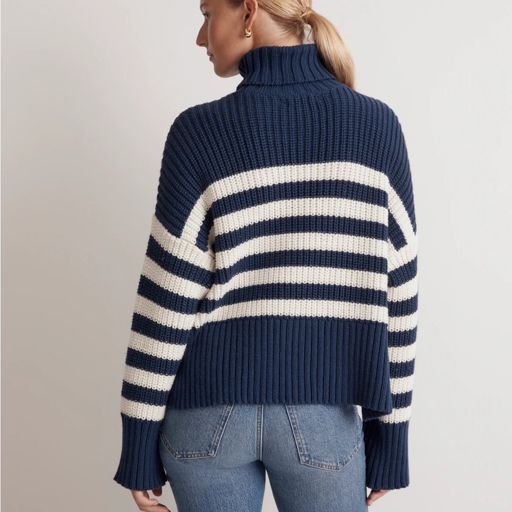 Madewell wide rib turtleneck sweater XS Indigo stripe